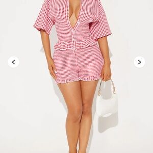 Fashion Nova Red Checkered Button-Up Romper